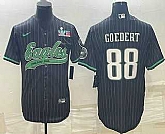 Men's Philadelphia Eagles #88 Dallas Goedert Black Pinstripe With Super Bowl LVII Patch Cool Base Stitched Baseball Jersey,baseball caps,new era cap wholesale,wholesale hats
